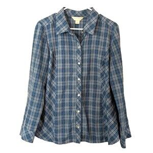 Christopher & Banks Women's LARGE Plaid Long Sleeve Button Up Shirt Country